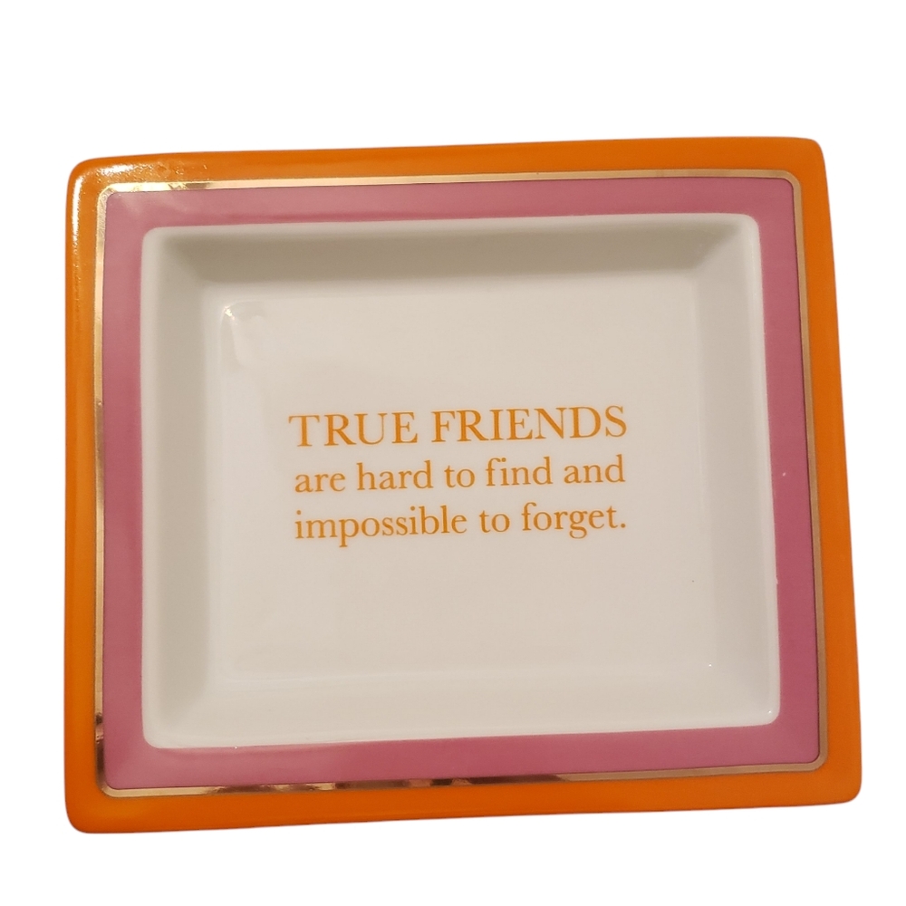 TWOS COMPANY pink orange friends porcelain square jewelry dish O/S